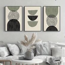 Juego de 3 pinturas en lienzo con obras enmarcadas, decoración de otoño para el hogar - Opciones de pared medieval moderna que incluyen marco de madera, arte de pared estilo bohemio, impresión de pared verde de San, decoración de pared verde, negro, beige, arte geométrico, decoración de pared para la sala de estar