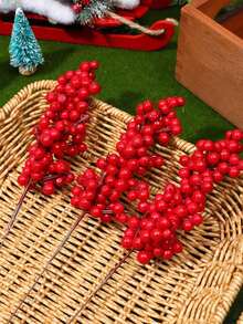 8pcs Christmas Artificial Red Berry Decorations, Red Fruit DIY, Artificial Red Berry Stems Christmas Fake Plants Berry Pine Branches DIY Christmas Decorations Christmas Tree Decorations Red Fruit Christmas Tree Home Decor Room Decor Winter