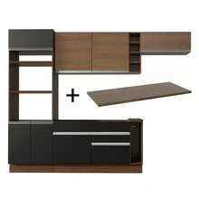 Cocina integral completa modular Madesa Glamy 290cm color negro marrón diseño contemporáneo muebles de cocina almacenamiento eficiente funcionalidad premium calidad superior ideal para hogar organización estilo moderno práctico combinado - Negro y Morrón - Ver 1