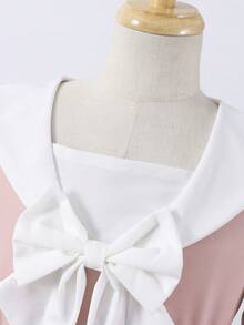 Girls' Sailor Collar Bowknot Sweet School Style Long Dress, Spring/Autumn