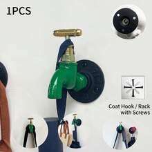1 件带螺丝的金属涂层挂钩，复古工业风格水管形墙壁支架，壁挂式浴袍毛巾架，适用于浴室、客厅、厨房、车库、门廊