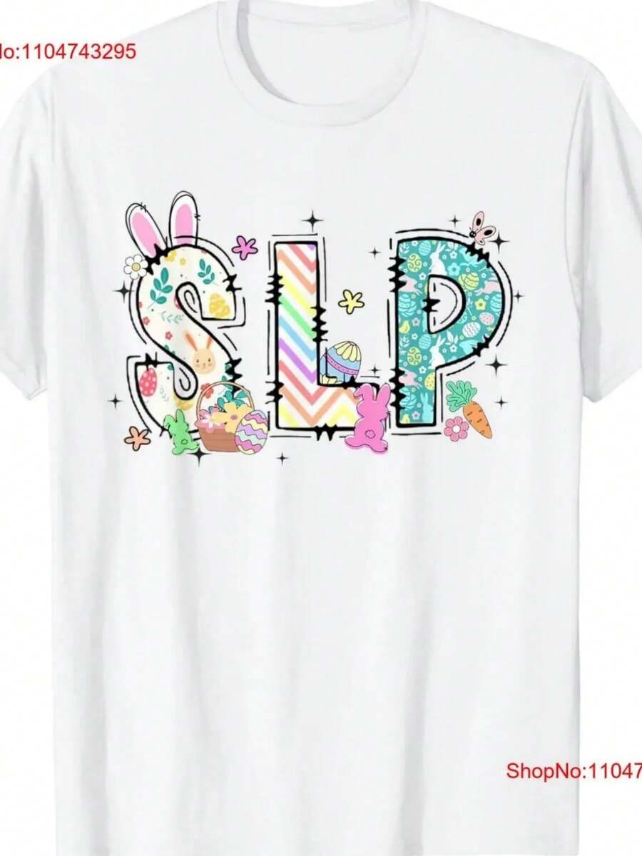 Spring Speech Language Pathologist Easter Bunny SLP ASL T Shirt Vintage Washed Soft Designer Clothes Homme Streetwear - 白色 - 查看 1