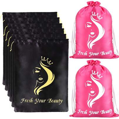 AliLeader 5 st. satinhårpåsar för buntar satinpåsar med dragsko satinperukpåsar för förpackning av hårförlängningar, buntar, peruker hårförvaring bärpåsar för hårverktyg hemresor