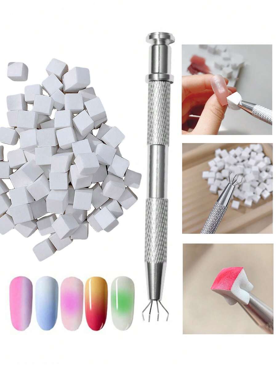 1pc/50pcs/100pcs 1cm Mini Nail Stamper, Soft Sponge Gradient Color Nail Sponge, Replaceable Mini Sponge Blocks, Stamping Tool For Nail Art DIY - White - View 1