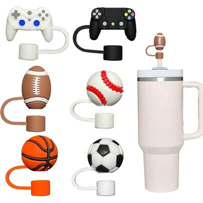 1/2/4/5/6pcs Straw Covers Cap Compatible With Stanley 20 30&40 Oz Tumbler Cups Straw Topper Fits 0.4In Reusable Straws,Balls Baseball Basketball Soccer Silicone Straw Tips Lids