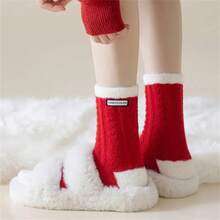 5 par grubych skarpet w paski, damskie skarpetki do połowy łydki, ciepłe i miękkie, zimowe skarpetki z czerwonymi paskami, ciepłe i supermiękkie, losowe kolory świąteczne