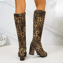 Women's Round Toe Elastic Boots, Leopard Print Casual Vintage Fabric Shoes, Suitable For Casual, Holiday, Party, All Seasons - Multicolor - View 7