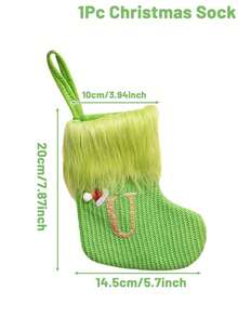 1pc Green Fluffy Christmas Stockings, Christmas Decorations Stocking Socks, Christmas Party Favors Gift Bags, Christmas Hanging Stocking Ornaments With A-Z Alphabet, Christmas Tree Decorations, Christmas Gift Ideas, Christmas Decorations 2025, Christmas Gift Packaging Bags, Christmas Tree Decorations, Home Decor, Room Decor, Winter Festival Fireplace Decor, Christmas Decor, Xmas Party Decor, Christmas Party Supplies