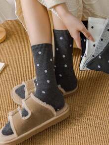 5 Pairs Women's Polka Dot Crew Socks With Maryjane Ruffles, Fashion Versatile Athletic Socks, Random Colors - Multicolor - View 5