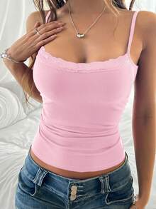 GAOVOT Women's Lace Patchwork Camisole, Sexy Fitted Y2K Style, Spring/Summer Casual Pink - Pink - View 6