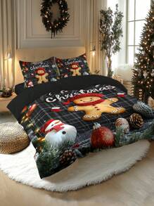 2/3pcs Christmas Bedding Set, Soft & Comfortable Duvet Cover Set With Digital Printing Of Santa Claus, Sleigh, Snowman, Bell, Reindeer, Pine Tree, Suitable For Bedroom, Guest Room, Dorm, Hotel