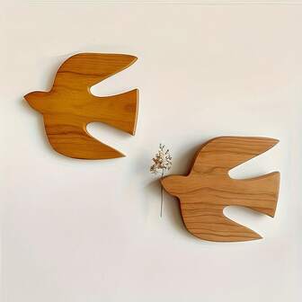 Colgante de pared de pájaro de madera hecho a mano - Escultura decorativa para el hogar del artista, acabado en veta de madera marrón claro, sin necesidad de electricidad, adecuado para la decoración de cualquier habitación, exhibición de arte | Diseño elegante | Textura suave, decoración de pájaros