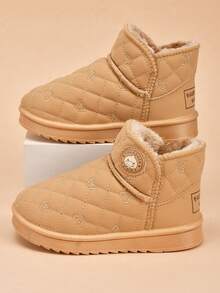 1双卡其色冬季雪地靴，保暖防滑软底，男女童时尚款 - 卡其色 - 查看 4