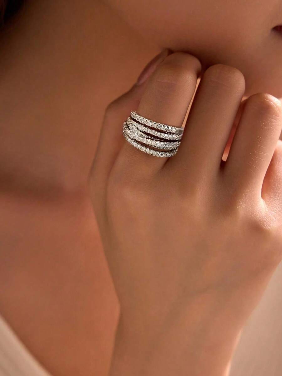 1 PC S925 Sterling Silver Vintage Line Wrapped Ring For Women Fine Ladies Jewelry Gift Party Gift Birthday Gift Daily Wear - Silver - View 1