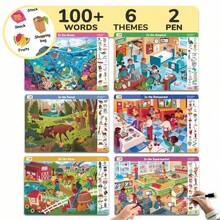 学前学习活动套装：可重复使用的活动垫、1支白板笔、3个主题（超市+餐厅+医院）、益智玩具、旅行游戏，适合公路旅行、汽车、飞机等多种场合。