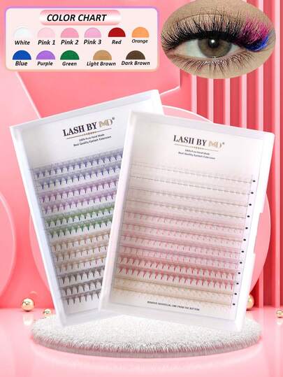 1 Box 240pcs Colored Pre-Fanned Pointed False Eyelash Clusters. Medium-Long Lashes, Handmade Cluster, D-Curl, 8-15mm Length, Eyelash Clusters, Individual Lashes, False Eyelashes