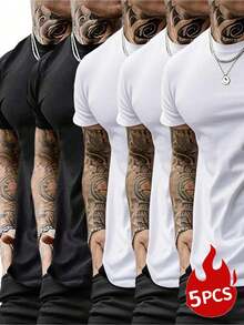 5-Pack Unisex Heavy Cotton T-Shirts - Men's Women's Classic Solid Color Crew Neck Tee - Casual Sports Pullover, All-Season Loose Fit, Regular Length Short Sleeve - nhiều màu 1 - Xem 1