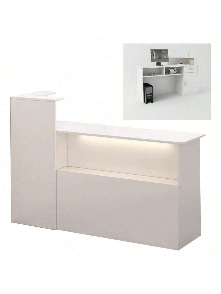 Organizador de mostrador de recepción 120cm blanco simple | Gran capacidad para oficinas y negocios | Multifuncional con superficie resistente y cajones cerrados, perfecto para archivos y dispositivos - Blanco - Ver 1