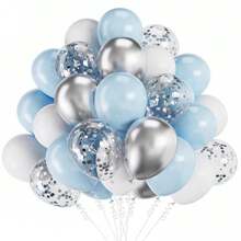 60 Pcs 12 Inch  Blue And Silver Balloons Light Blue White Latex Balloons With Chrome Metallic Silver Party Balloons For   Shower Bridal Baptism Winter Birthday Party Decorations-853880 - SilverWhite - View 2