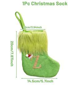 1pc Green Fluffy Christmas Stockings, Christmas Decorations Stocking Socks, Christmas Party Favors Gift Bags, Christmas Hanging Stocking Ornaments With A-Z Alphabet, Christmas Tree Decorations, Christmas Gift Ideas, Christmas Decorations 2025, Christmas Gift Packaging Bags, Christmas Tree Decorations, Home Decor, Room Decor, Winter Festival Fireplace Decor, Christmas Decor, Xmas Party Decor, Christmas Party Supplies