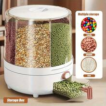 1pc Rice Bucket, Rice Dispenser, Grain Dispenser, 360° Rotating Rice Storage Box, Kitchen Grain Storage Container, 6 Compartments, One-Button Design, Convenient Access To Wheat, Beans And Rice! - Upgrade - View 3