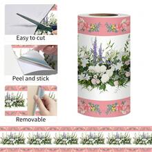 1 Roll Romantic Self-Adhesive Wallpaper Border, Pink & White Floral Pattern, Peel And Stick Border Trim, 4.72 X 118.11 Inch, Waterproof Home Decor, Removable Border Sticker, Concealer Strip, For Kitchen Door Frames Mirror Edges, Bohemian Room Decor