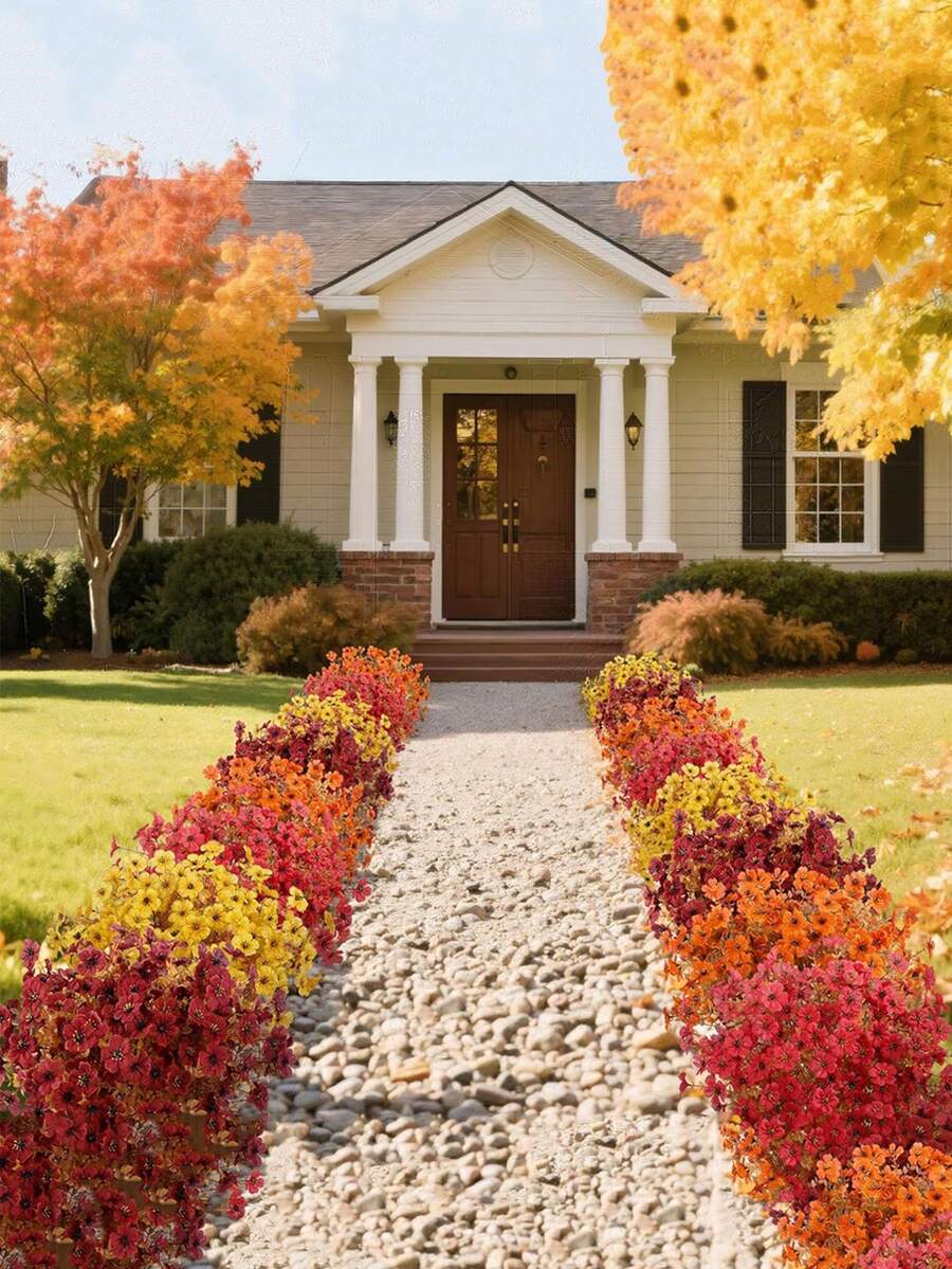 12 PCS Artificial Mother Outdoor Flower POTS, 34cm/14.5in Length And 21.6cm/8.5in Width Artificial Mother For Autumn Decoration Of Outdoor Home, Autumn Artificial Silk Flower Plant Appearance Is Realistic And UV-Resistant, Suitable For Outdoor Home Porch And Terrace Decoration Of Artificial Mother, UV-Resistant Silk Flower Plastic Plant For Front Porch, Garden And Courtyard Home Decoration