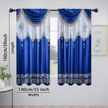 2pcs Luxury White And Blue Curtains, Rod Pocket Design, High-Quality, Personalized Christmas Home Room Decndly, , 100% Polyester Blackout Material, Suitable For Bedroom, Living Room, Shading, Privacy, Light Adjustment, Space Decoration, Seasonal Decor For Christmas, Autumn - Multicolor - View 20