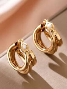 2pcs Minimalist Geometric C-Shaped Clip-On Earrings, Painless Metal Non-Pierced Earrings, Suitable For Daily Commute Wear - Clip - View 15