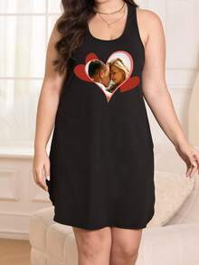 Cămașă de noapte elegantă, personalizabilă, mărime plus, elasticitate medie, design personalizat în formă de inimă, potrivită pentru femei, pijamale de toamnă și iarnă. Îmbrăcăminte cu modele personalizabile, tricouri, topuri la modă, modele personalizabile, Imprimeuri cu transfer termic, personalizare prin îndepărtarea fundalului, celebrități, anime, modele, hobby-uri, cadouri personalizate, cadouri de sărbători.