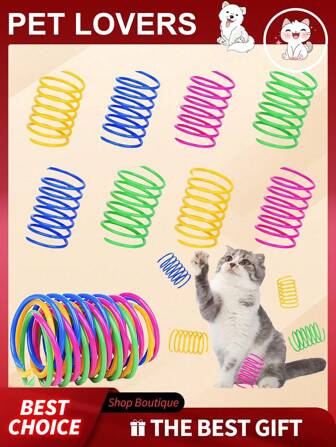 4 件猫弹簧玩具互动猫玩具猫玩棒适用于室内猫耐用塑料线圈彩色弹簧猫玩具活跃健康健身游戏线圈螺旋弹簧小猫玩具用于拍打、咬和狩猎猫玩棒宠物玩具配件宠物玩具配件随机颜色