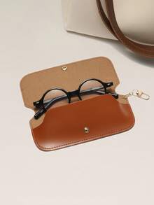 1pc Unisex Maillard Leather Portable Lightweight Snap Eyeglass Case, Can Be Hung On Bags, Convenient To Carry, Suitable For Multiple Scenarios - Black - View 3