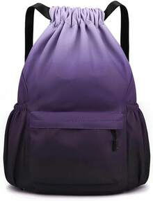 Drawstring Backpack Yoga Gym Bag,Waterproof Small Sackpack Sports Beach Backpack,Color Gradient Nylon Casual Backpack - 黑灰色 - 查看 2