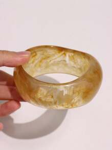 1pc Beige Tie Dye Asymmetrical Square & Round Resin Bracelet, Minimalist Evening Party Accessory, Holiday Decor Bracelet - Multicolor - View 16