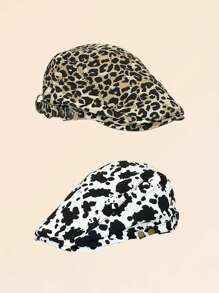 1pc Unisex Fashionable Dual-Color Adjustable Brimmed Hat, Animal Print Design (Leopard, Cow) Made Of Polyester Fiber, Suitable For Spring, Summer, Autumn, Back To School, Casual Wear, Party
