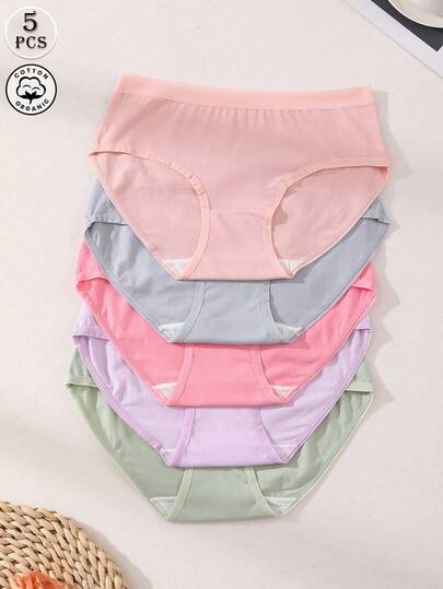 5er Pack Damen Baumwoll-Unterhosen mit niedriger Taille - atmungsaktiv, weich - nahtlos, bequeme Höschen - einfarbige Grundunterwäsche für den täglichen Gebrauch