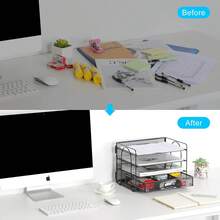 EasyPAG 4 Tier Desktop A4 Mesh Filing Tray Office Desk Tidy File Holder Paper Organiser Magazine Storage Rack With Stationery Drawer,Black - Black - View 8