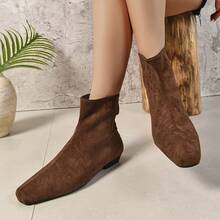 Niche Low Chunky Heel Women Short Boots, Comfortable Versatile Suede Short Boots, Solid Color For Home & Holidays