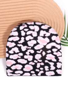 1pc Leopard Print Jacquard Knit Beanie Hat, Streetwear Outdoor Warm Earflap Thick Knitted Cap, Autumn/Winter Hiphop Hat Winter Women - Leopard Print Knitted Hat - View 9