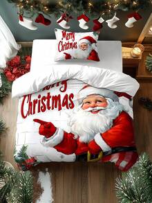 2/3pcs Christmas Bedding Set, Soft & Comfortable Duvet Cover Set With Digital Printing Of Santa Claus, Sleigh, Snowman, Bell, Reindeer, Pine Tree, Suitable For Bedroom, Guest Room, Dorm, Hotel - Multicolor - View 6