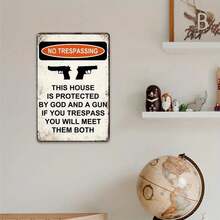 Tin Metal Sign No Trespassing Gun Sign Distressed Metal Warning Sign Home Decor Wall Art Man Cave Garage Workshop Gift Second Amendment Supporters