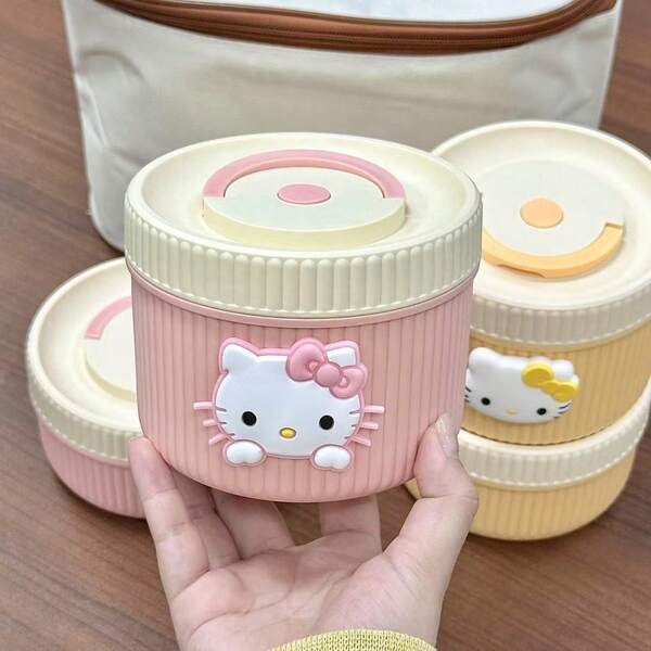 Sanrio Hello Kitty 600ml Large Capacity Colorblock Stackable Bento Box, Leak-Proof With Handle, Suitable For Office, Picnic, Back To School