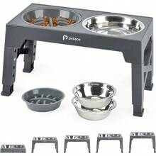 Elevated Dog Bowls With 2 Stainl Steel Dog Food Bowls And 1 Dog Slow Feeder Bowl 5 Heights Adjustable Raised Dog Bowl For Small Medium Large Dogs Gray