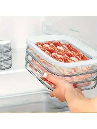 三层厨房容器，密封透明食品储存盒，冰箱切片食品收纳盒，可堆叠食品准备容器，适用于肉类、奶酪、火腿、切片、萨拉米香肠、食物碎屑、水果和蔬菜，厨房冰箱收纳盒，防漏且可重复使用，食品容器，厨房整理和储存，室内、室外、露营、万圣节、圣诞节礼物