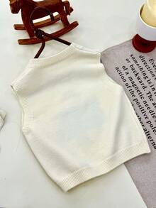 WUHUANG YIYI Baby Girl Cute Cartoon Hamburger Pattern Solid Color Knit Vest Loose Slip-On For Outing, Autumn - Beige - View 2
