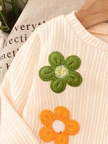 Conjunto de niña con tela de punto texturizada transparente con flores 3D en unicolor lindo - Albaricoque - Ver 3