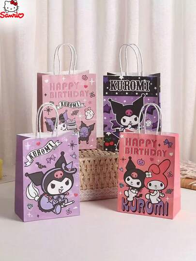 Sanrio 10 pièces Sacs cadeaux en papier kraft thème Hello chat de Sanrio, sacs à bonbons pour fête d'anniversaire de dessin animé pour enfants