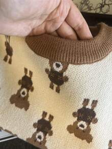 1pc Kids' Thick Crew Neck Long Sleeve Sweater, Cute Bear Pattern, Unisex For Boys & Girls, Autumn/Winter - Beige - View 5