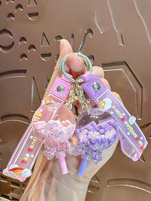 قلادة سلسلة مفاتيح زجاجة رمل متحرك جديدة، تميمة زخرفية صغيرة من الكريستال والزهور الرقيقة، ديكور معلق جميل للحقيبة الظهر