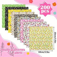 200 piezas de cuadrados de tela con estampados florales y de lunares de 3.9x3.9 pulgadas - Tela de poliéster multicolor para manualidades, adecuada para costura DIY, bordado, scrapbooking - Patrones surtidos (cuadros, rayas, paisley) - Lavar a mano solamente, suministros de costura - por defecto - Ver 5